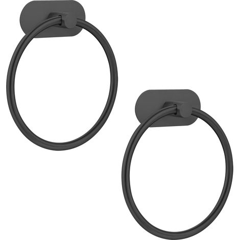 Lot de 2 Anneaux Porte-Serviettes Auto-adhésifs pour Salle de Bain, Cuisine, avec adhésif Puissant, sans perçage, en Acier Inoxydable, antirouille - Organiseur Moderne de Salle de Bain Noir Mat (1/5)