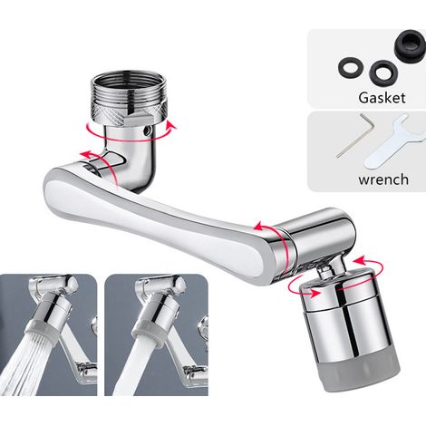 Robinet extensible multifonction rotatif à 1440 degrés, robinet magique rotatif à 1080 degrés, aérateur de robinet avec deux sorties d'eau - Argent (1/5)