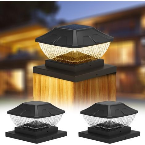 Set di 2 luci solari da esterno, lampada solare da esterno, 2 modalità, luce LED impermeabile in vetro per giardino, patio, recinzione, palo 10 x 10, 13 x 13, 15 x 15 cm (1/5)