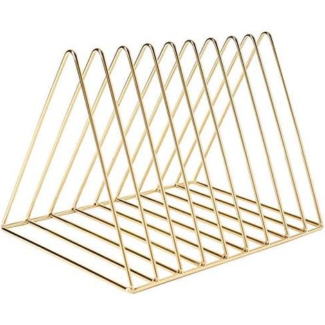 Porte-Revues - Support Triangulaire 9 Compartiments - Pour Classeurs Magazines Livres Bureau Maison - Noir Blanc Or (1/5)