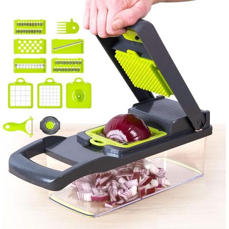 Hachoir à légumes, mandoline multifonctionnelle avec récipient à julienne réglable, ustensile de cuisine pour fruits (1/5)