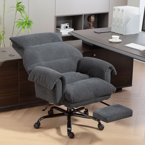 Silla de Escritorio con Reposapiés Respaldo Reclinable y Alto Asiento y Reposabrazos Anchos Acolchado Grueso Gris Oscuro (1/5)
