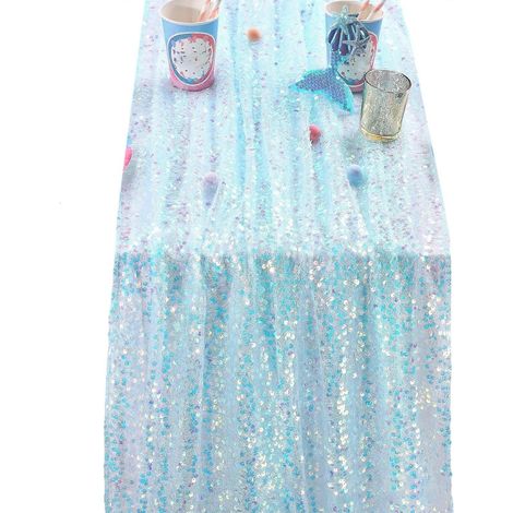 Chemin de table scintillant pour centre de table de banquet de mariage, nappe à sequins pour occasion formelle, bleu clair B (1/5)