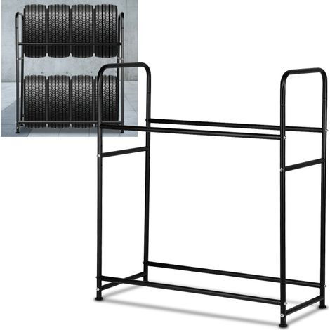 SWANEW Scaffale Portagomme 107×46×117cm in Acciaio. Costruzione d'acciaio Tyre Rack in Due Strati per 8 Pneumatici. Supporti per Cerchioni (1/5)