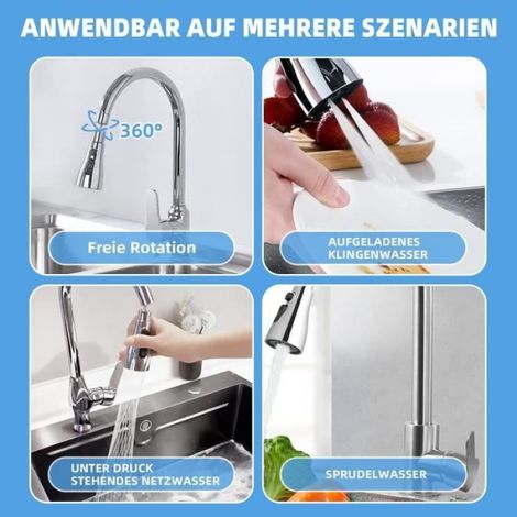Douchette Evier Cuisine Robinet 360 Degres, 3 Modes Embout Robinet Cuisine avec Aerateur, Mitigeur Evier Cuisine Tete de A287 (1/4)