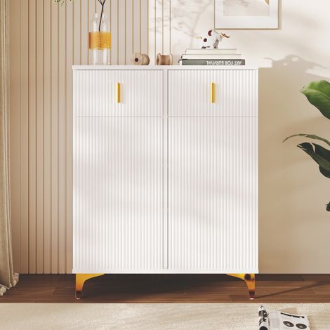Credenza in truciolare bianco con 2 ante, 2 cassetti e 2 ripiani regolabili