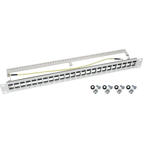 HMF 66446-07 STP Keystone-Patchpanel für Serverschrank, 24 Ports RJ45, 19 Zoll, Lichtgrau