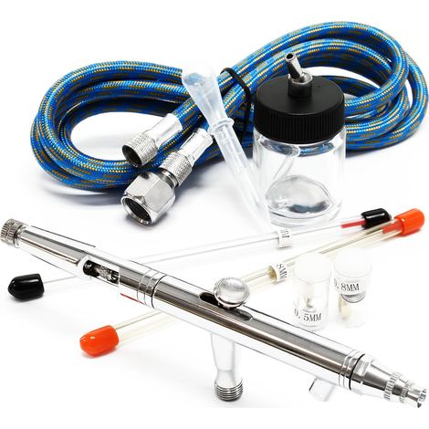 Wiltec Airbrush Pistole Typ 182K mit Double Action Funktion, Düse Ø 0,2-0,5 mm, 1 Farbbecher, Adapter für Modellbau, Nailart usw.