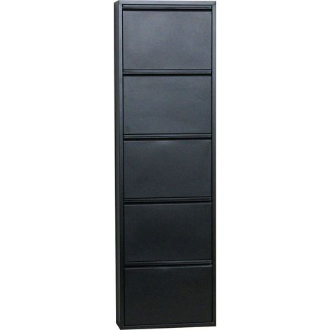Ebuy24 – Armoire à chaussures 5 portes en métal noir – Design élégant – Livrée entièrement assemblée – Rangement optimisé pour entrée et chambre