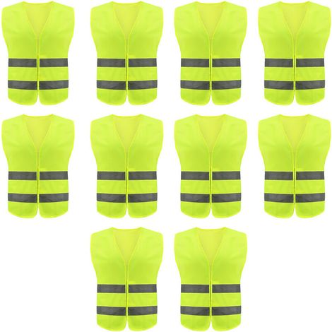 YMYNY 10er-Pack gut sichtbare Sicherheitswesten für Verkehrsarbeiten, Laufen, Vermesser und Sicherheitspersonal – Bauwesten mit 2 Reflektorstreifen. (1/5)