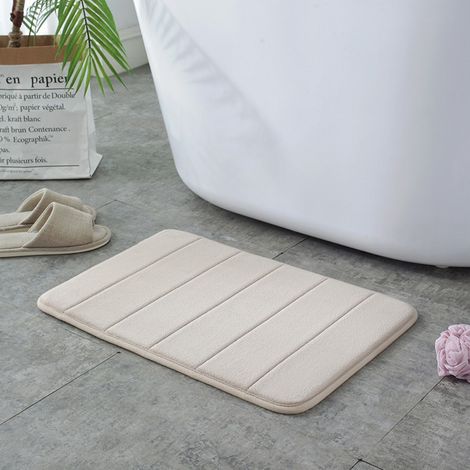 Blanc cassé - matelassé 4060cm (base en PVC de 1,0 cm avec polaire corail) Tapis de sol en polaire corail, lavable et facile à nettoyer, tapis de salle de bain, absorbant et antidérapant. (1/5)