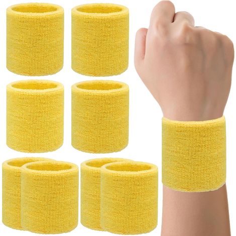 Lot de 8 bandeaux anti-transpiration pour poignets - bandeaux de tennis - bandeaux absorbants pour hommes et femmes - bandeaux en coton respirant - jaune - lot de 8 (1/2)