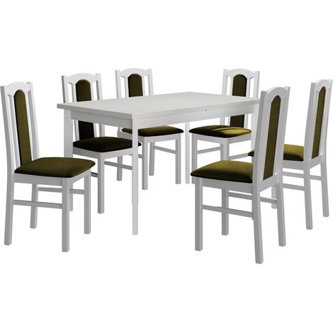 Salle à manger complète Victorville 313, Blanc, 78x80x140cm, Diamètre: 0, Nombre de chaises: 6, Style: Contemporary
