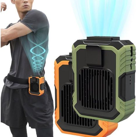 Ventilateur de taille portable multifonction rechargeable 5 en 1 avec clip ceinture (orange) (1/5)