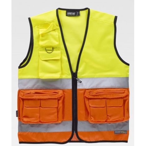 Chaleco flúor con bolsillos superpuestos para labores urbanas WORKTEAM C4046 XXL Amarillo A.V.+ Naranja A.V.