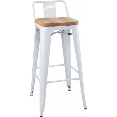 Lot de 4 tabourets hauts assise (H)755 mm avec dossier, en acier galvanisé blanc, frêne