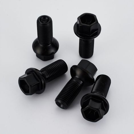 5 schwarze Kugelring-Radbolzen M14 x 1,5 27 mm R13, kompatibel mit Audi, Seat, Skoda (1/4)