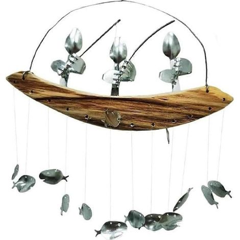 Carillon éolien artisanal en forme de cuillère de pêcheur, sculpture de poisson, A-- (1/5)