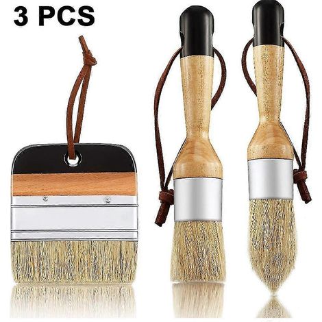 Lot de 3 pinceaux à craie et à cire pour meubles, en poils de sanglier naturels. (1/5)