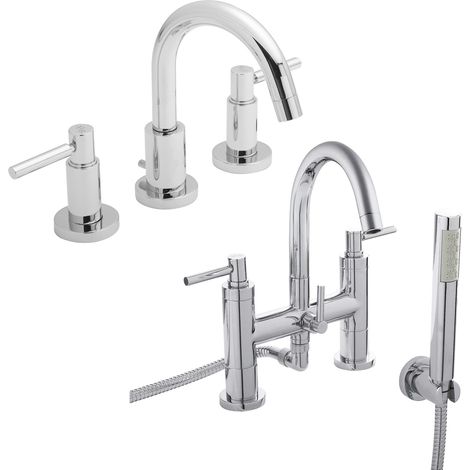 Hudson Reed Tec Lever Basin Mixer Tap and Bath Shower Mixer Tap - Chrome (1/4)