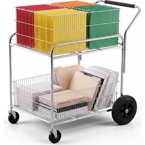 VEVOR Carrito Móvil de Archivos con Ruedas 2 Niveles Mueble Organizador, Almacenamiento de Documentos para Oficina, Hogar, Escuela, Capacidad de Carga de 120 kg, 955 x 570 x 965 mm, Cestas de Malla (1/5)