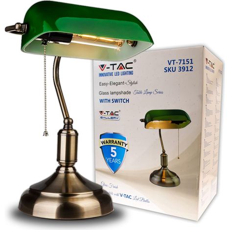V-TAC Lampada da Tavolo LED Vintage Elegante Lampada Stile Retr per Uso Interno Portalampada con Diffusore in Vetro Verde Inclinabile di 90塉 Attacco Lampadina E27 Design Particolare (1/5)