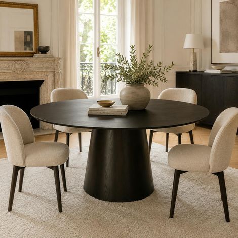 Table à manger ronde en chêne brun Ø130 cm LOREN (1/5)