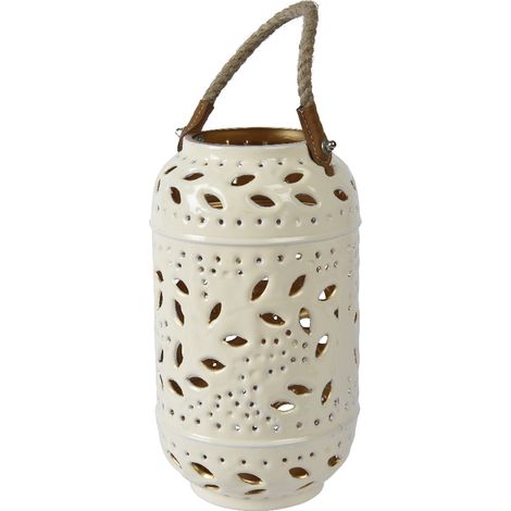 LANTERNA FLOWER D.15XH27CM CREMA METALLO INTAGLI. (1/2)