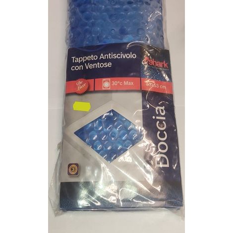 SHARK - TAPPETO ANTISCIVOLO PER DOCCIA 53x53CM - CON VENTOSE - COLORE BLU