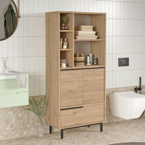 Meuble salle de bains moderne effet bois - 3 portes JENA (1/5)