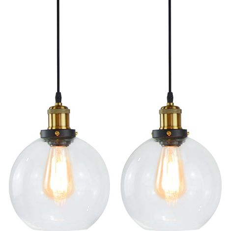 2PCS Suspension Luminaire D'Intérieur Industriel Lustre Rétro E27 Plafonnier En Verre Noir Pour Cuisine Salon Chambre Hôtel (1/5)