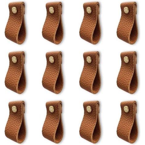 Set mit 12 Küchenschrankgriffen, Möbelgriffen aus Leder, Türgriffen mit Muttern und Schrauben, stoßfesten Schrank-, Schubladen- und Kommodenknöpfen, schönes Geschenk, braun (1/4)