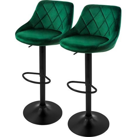 ML-Design Set 2x Taburetes de Bar de Terciopelo Verde, Sillas de Mostrador Giratorias 360° Tapizadas con Altura Regulable 62-82cm, Asiento de Bistro para Comedor, Salón, Sala de Estar o Restaurante (1/5)