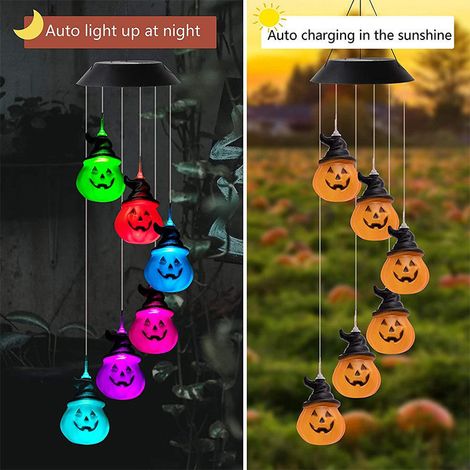Carillon éclairage d'extérieur à LED en forme de citrouille pour Halloween, éolien solaire décoratif pour jardin (1/5)