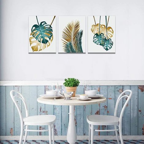 Poster Canvas 30x40cm Monstera Vert et Or, Tableau Décoratif Mur pour Salon, Chambre Adulte, Cadre Plante Verte, Impression Toile, Décoration Mural (1/5)