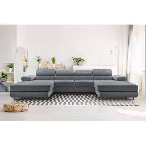 AX LIVING Sofa U Form mit Schlaffunktion Arborio U 352cm in Dunkelgrau