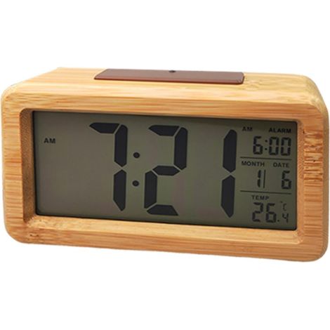 Horloge numérique en Bois, minuterie de Bureau à Affichage LED alarme à piles, minuterie de luminosité réglable, horloge minimaliste à grain de bois, table de chevet de chambre à coucher, (1/5)