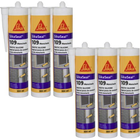 Set di 6 SIKA Sikaseal 109 Stucco siliconico per carpenteria - Trasparente - 300ml