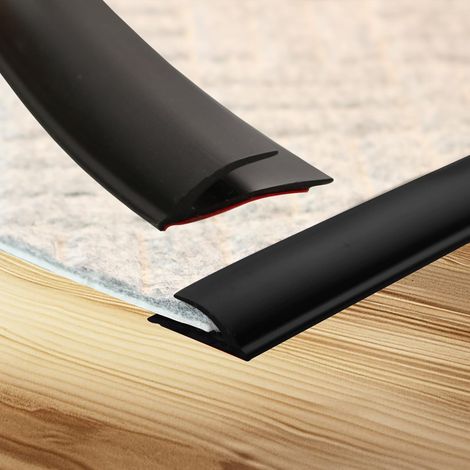 Cinta de transición antideslizante de goma para alfombras, moquetas, madera, baldosas, laminados y umbrales de puertas ( 6 mm). Color negro, 1 m (1/5)