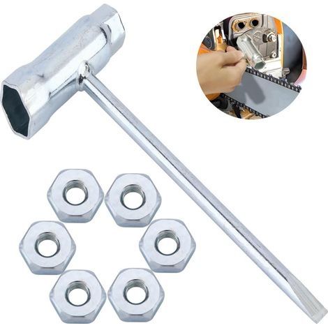 Clé à Bougie 13mm19mm avec 6 Écrous 8mm pour Stihl Tronçonneuse 017 019 020 023 025 036 046 048 MS170 MS230 MS360 MS640 et Plus (Clé en T avec 6 Écrous) (1/5)