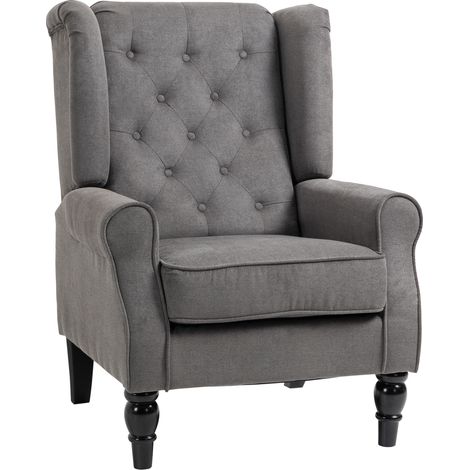 Fauteuil oreiller rembourré en polyester gris foncé avec pieds en bois, 74x86x102 cm (1/5)