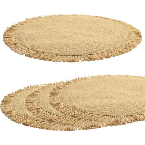 Ensemble de 4 sets de table ronds en toile de jute, décoration rustique pour la cuisine et les événements (1/4)