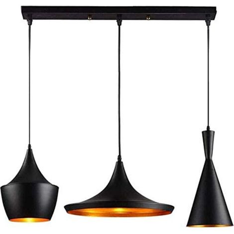 Lampe Suspendue Moderne Suspension Luminaire Rétro Vintage 3 Lumières Lustre En Métal Pour Loft, Café, Bar, Cuisine, Noir (1/4)