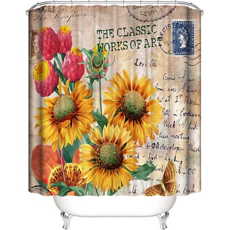 Rideau de douche tournesol 150 x 180 cm (imprimé), Rideau de douche tournesol