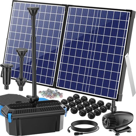Pompe solaire de bassin 50 W avec filtre, 2100 l/h, pompe solaire avec 3 buses et régulateur de débit, câble de 8 m pour bassin de jardin, petit étang à poissons, jeu d'eau (1/5)