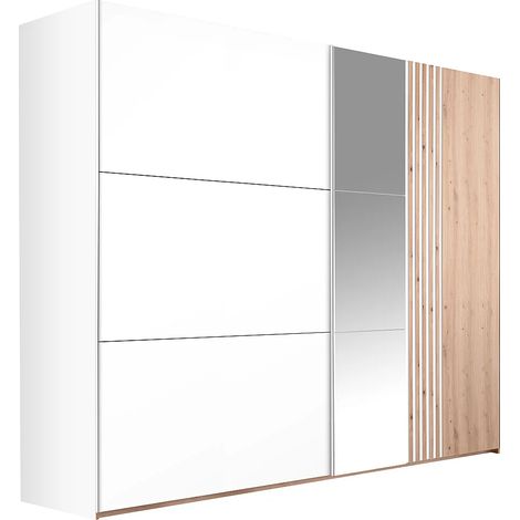 Armadio 2 ante - Con specchio - L250 cm - Bianco e naturale chiaro - ADOSILA (1/5)