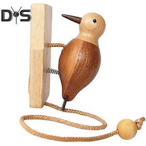 Sonnette pic-vert en bois, faite main, autocollante, style vintage, pour porte d'entrée ou porte de chambre. (1/4)