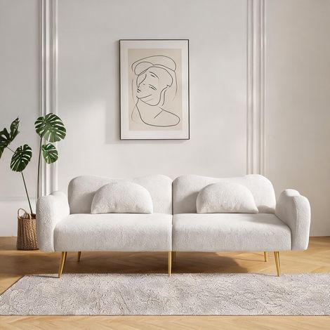 Canapé convertible blanc tissu avec fonction lit 2 places en foam (1/5)