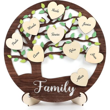 Plaque Bois Personnalisé nom de Famille,Maison Enseignes Décoratifs,Bois Arbre Généalogique Décoration Maison,Cadeau Personnalisé Grands-Parents (1/5)