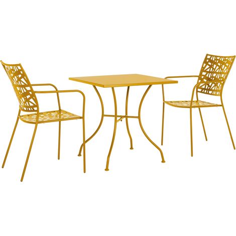 Set Pranzo Kelsie Tavolo 70x70 cm + 2 Poltrone Acciaio Colore Ocra (1/5)